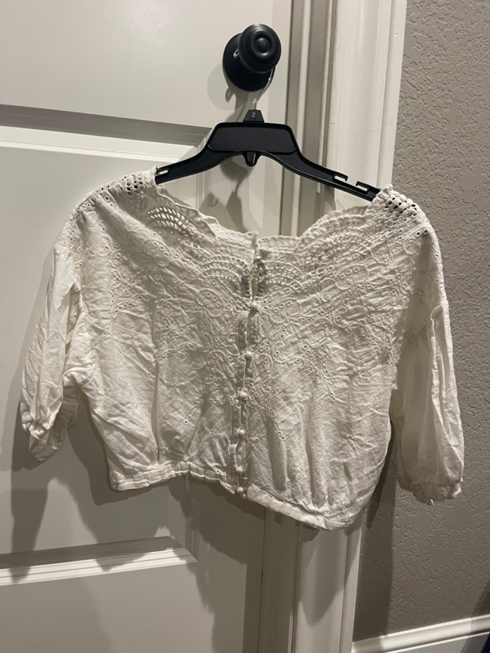 White Embroidered Peasant Crop Top